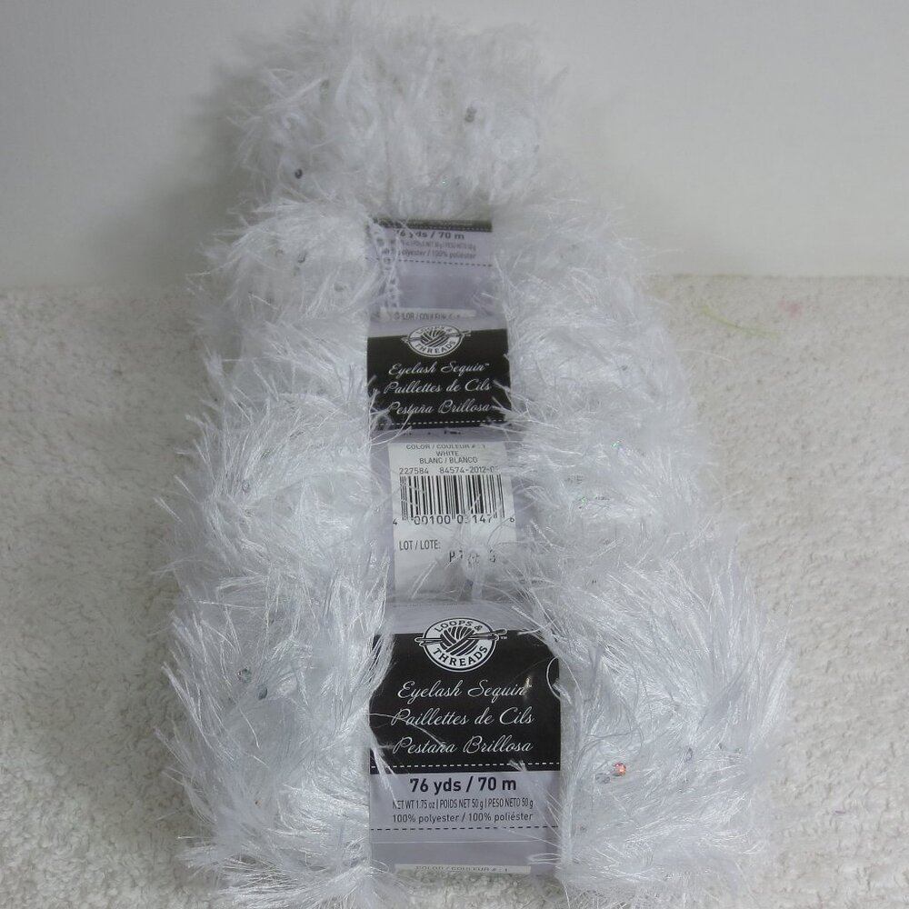 NEW Loops & Threads Yarn White Sequin Eyelash Novelty Lot of 5 Skeins 8.6 Ounces